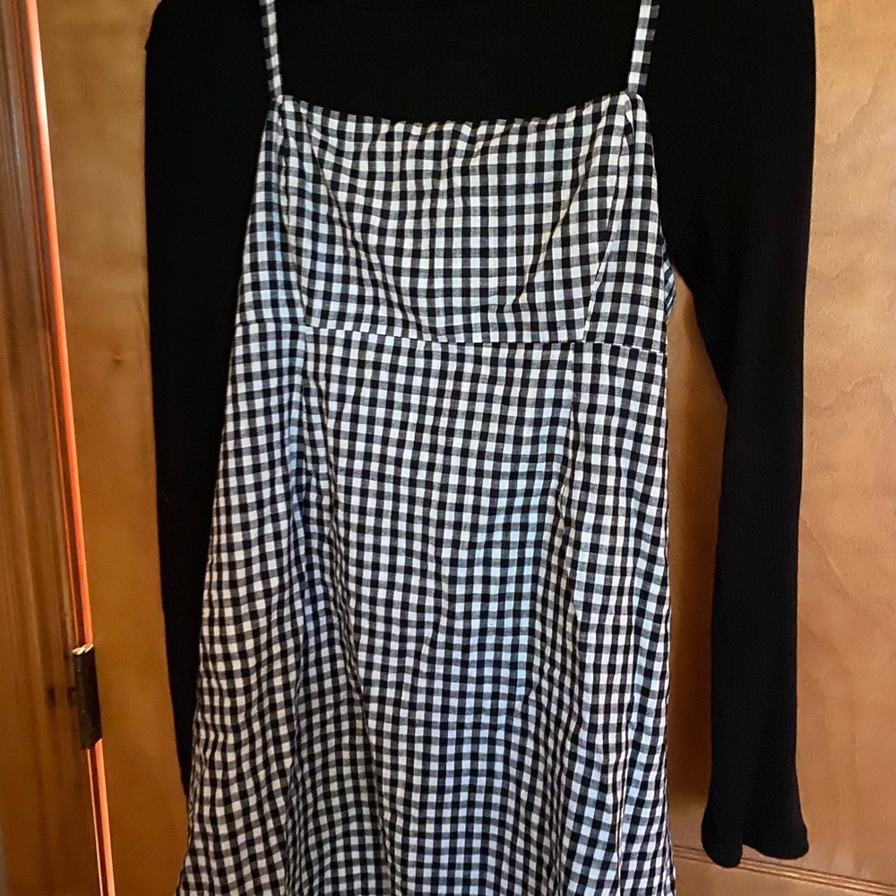 Gingham pattern, black and white “slip” dress